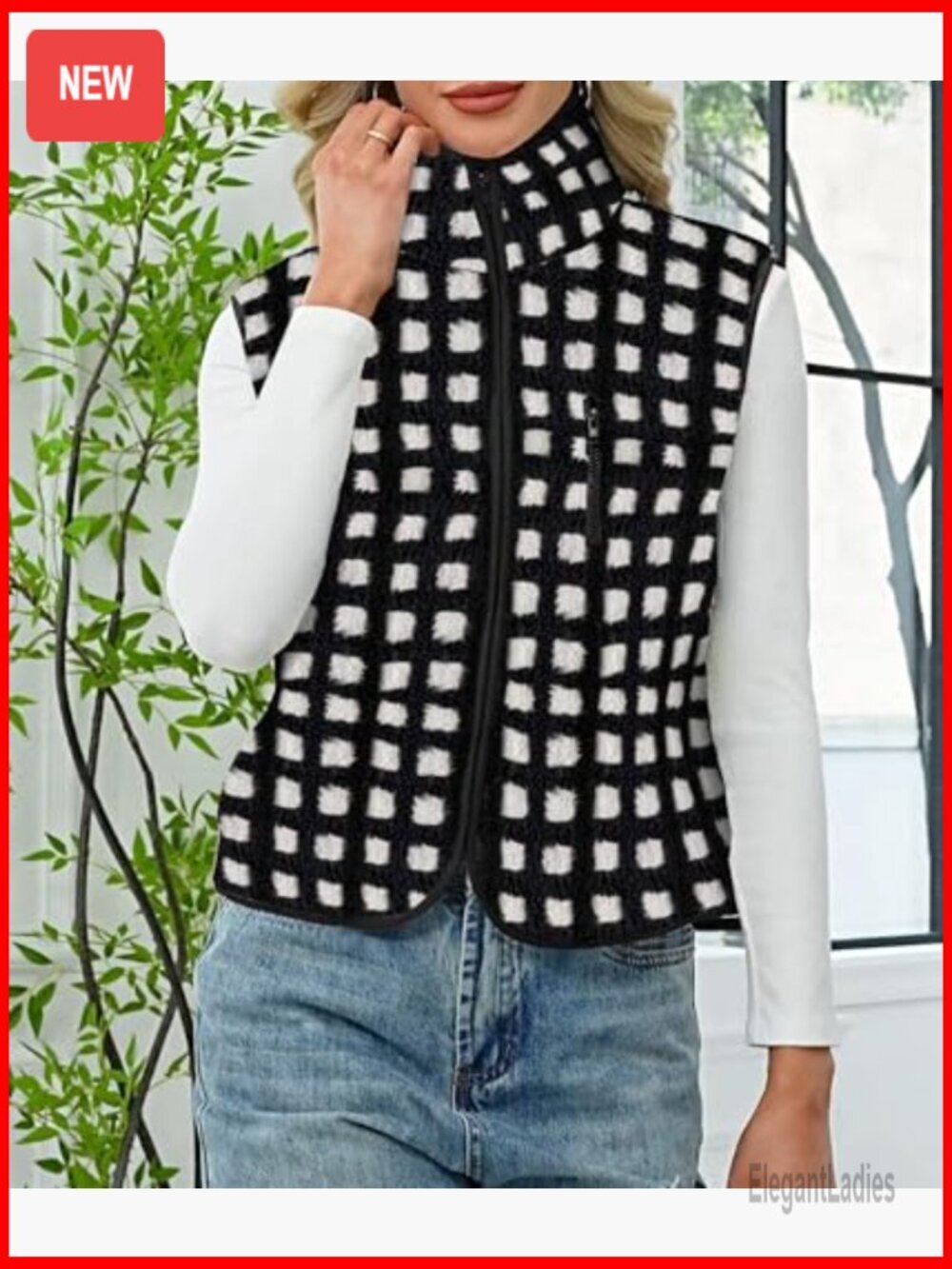 Sleeveless Fleece Vest with Sherpa Lining, Fitted Winter Top - Picture 4 of 5